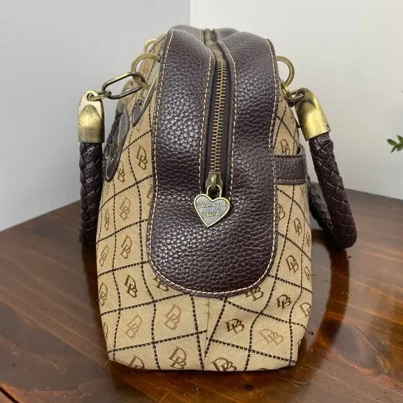 Dooney And Bourke Vintage Leather Brown Leather Signature Canvas Satchel Handbag